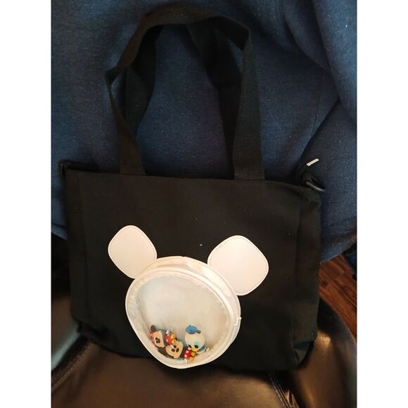 Black Bag White Mickey Head Clear Pocket Includes Mickey Minnie & Donald Figures - Picture 10 of 13